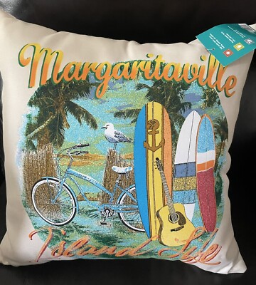 Buffett Margaritaville 17  Outdoor Porch Pool Patio Pillow Weather Resistant NEW