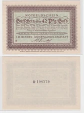 42 Pfennig Gold Banknote Emergency Money J.D. Riedel AG Berlin-Britz 29 October 1923 (137861)