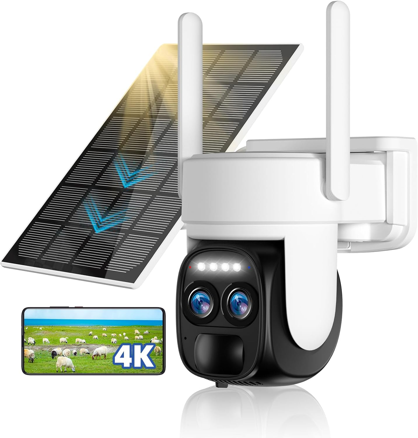 4K Solar Security Cameras Wireless Outdoor,360°Ptz Battery Powered Security Came