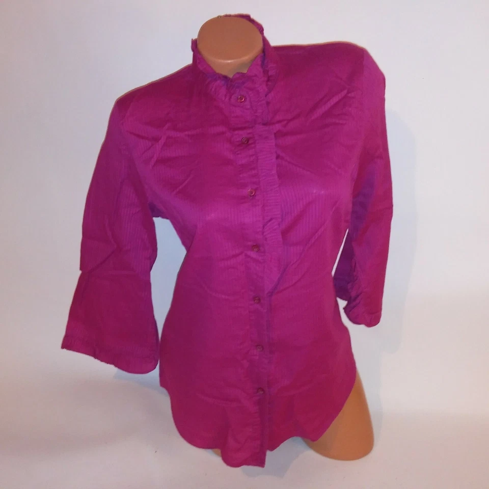 Blusa Ninety Mediana Rosa Oscuro Rayas Manga 3/4 Borde con Volantes Foto 2 de 4