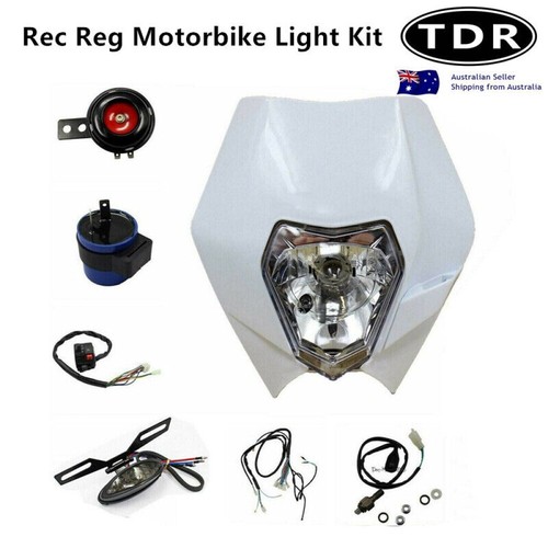 VICroads Motorcycle Recreation registration Head Light Kit Dirt Pit Bike WHT - Photo 1/12