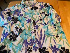 VINTAGE AVENUE BY JESSICA LONDON 100% LINEN FLORAL LS TUNIC BLOUSE SZ 22/24