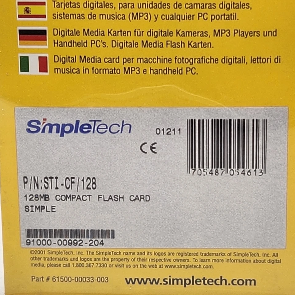 SimpleTech 128MB CompactFlash Card VGC STI-CF/128 Digital Media Card - Image 4 of 4