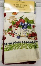 3pc TOWELS SET,2 Polycotton & 1 Microfiber, FRUITS,BERRIES & BUTTERFLIES,Sunrise