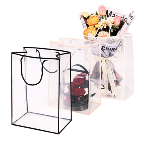 10Pcs Clear Tote Bags PVC Handbags Gift Bag Decor Flower Bouquet Packaging Bags - Picture 4 of 12