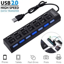 7 Port USB 2.0 Hub Splitter Adapter High Speed For PC Laptop Desktop BLACK & WHT