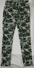 Girls Justice Size 10S Green, Black & White Roses Denim Simply Low Jegging