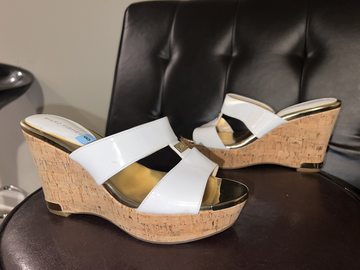 Marc Fisher white patent leather and gold wedges size 8M | eBay