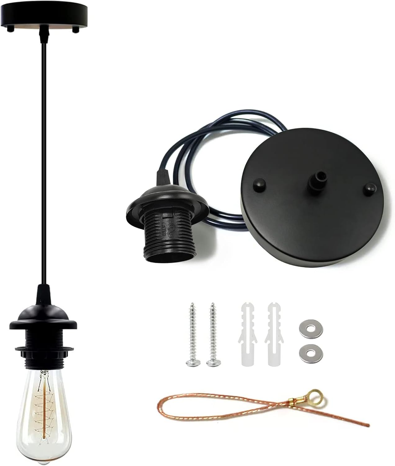 Industrial Mini Pendant Light Kit, Edison Retro Pendant, UL E26 Lamp Socket Vint