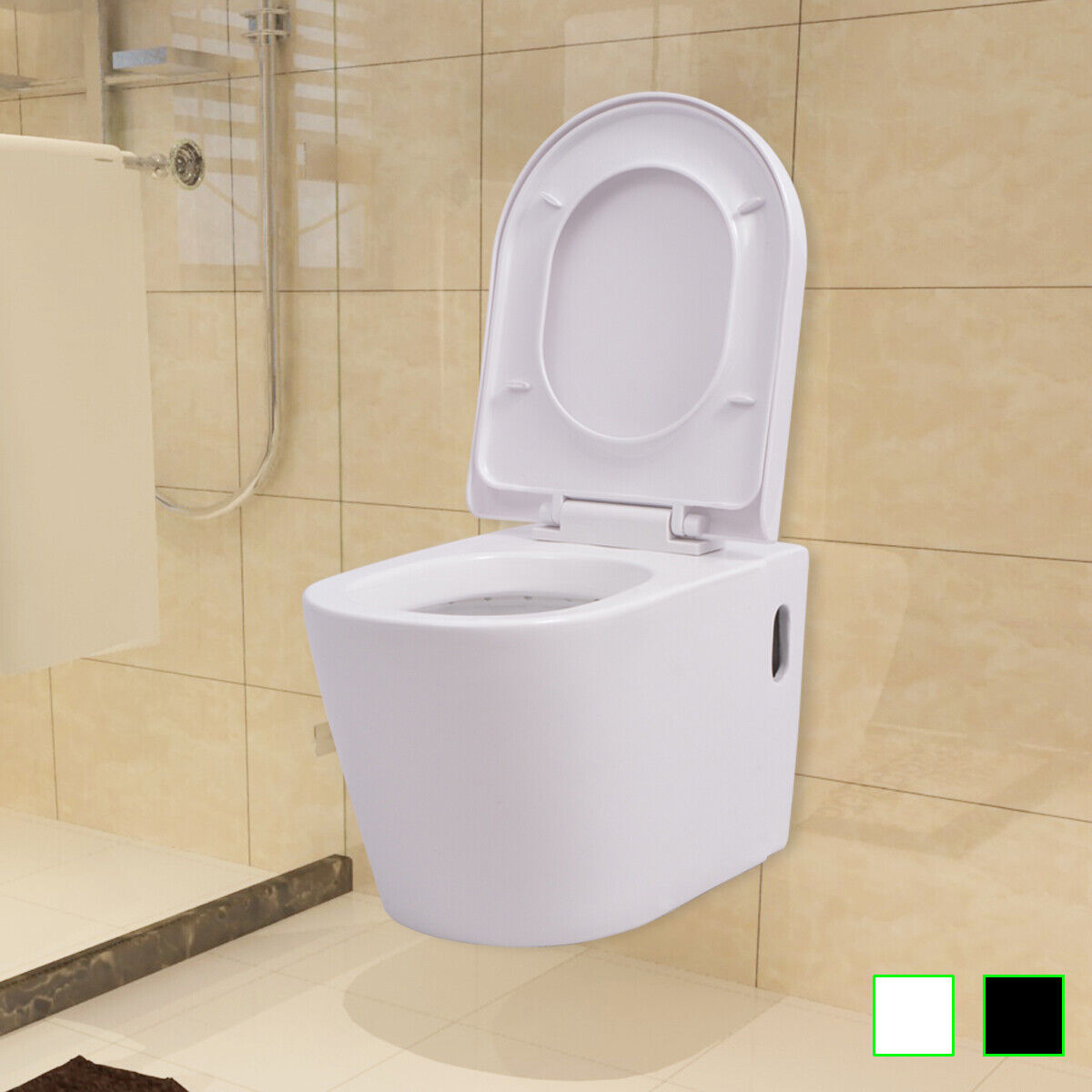 WC Toilette Wandhänge Randloss Softclose Keramik 37x37x48 CARLO SCHWARZ MATT