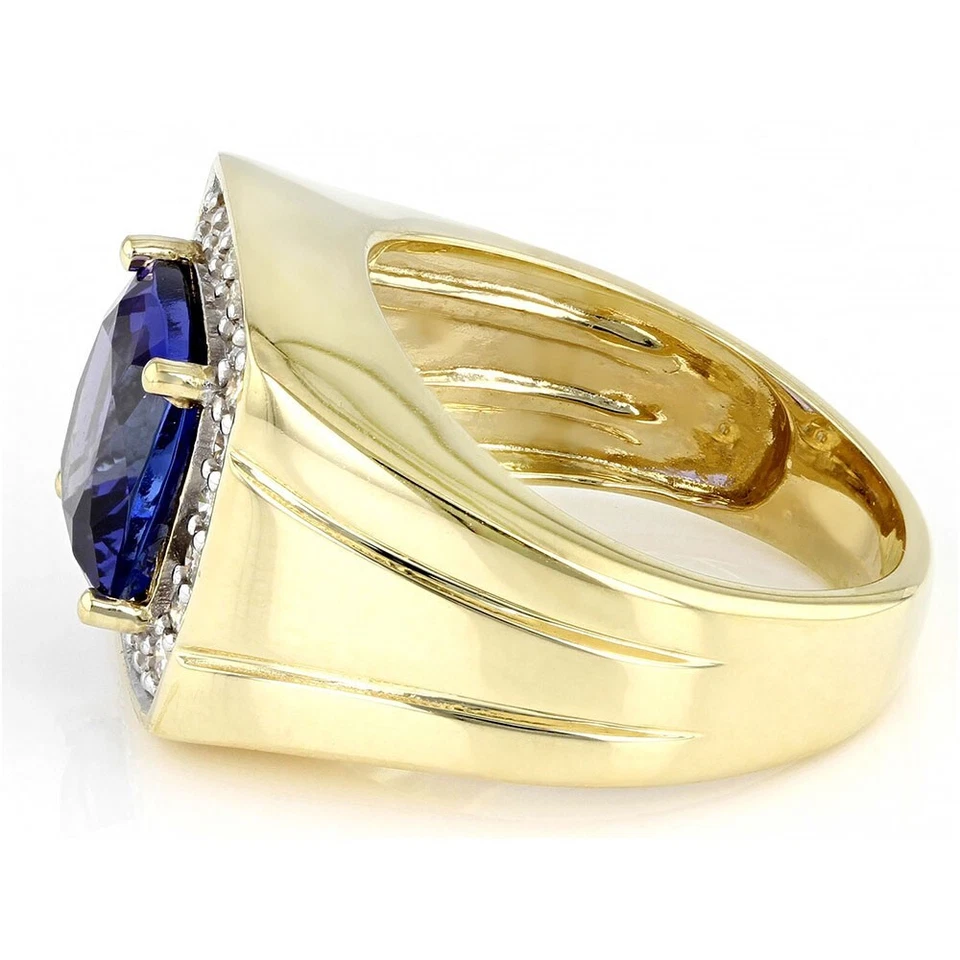 4.46 Ctw Cushion Cut Tanzanite 14K Yellow Gold Plated Halo Band Ring For Men's - Image 3 of 4
