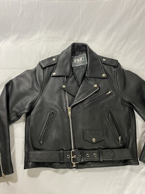 FMC Black Leather Quilt Lined Assymetrical Zip Moto Biker Jacket