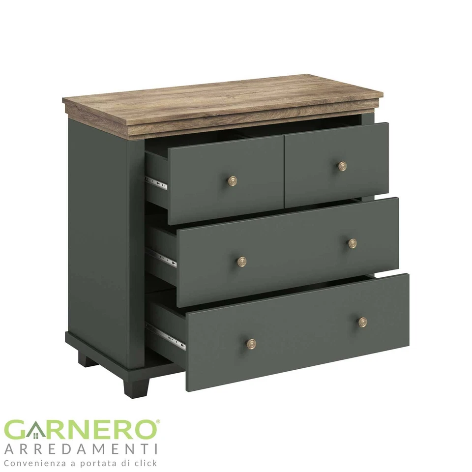 Comò 4 cassetti verde quercia design shabby provenzale camera da letto TEXEL   - Immagine 3 di 4