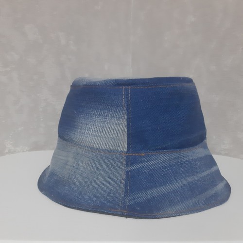 Denim patchwork hat, Boho jean hat in street fashion style, Blue bucket hat - Picture 8 of 11