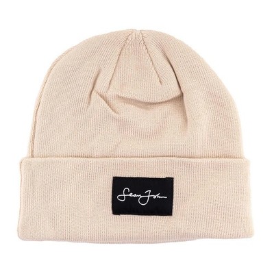 Sean John Script Logo Woven Label Mütze Strickmütze Wintermütze beige 96802