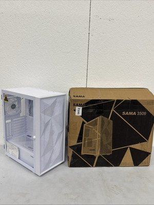 SAMA 3509 ATX Mid Tower Computer Case Steel Mesh Front Tempered Glass White New