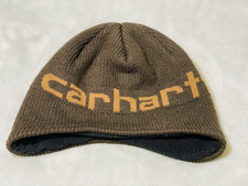 Carhartt Beanie Youth Boys Brown Ear Flaps Fleece Lined Knit Cap Hat Toque