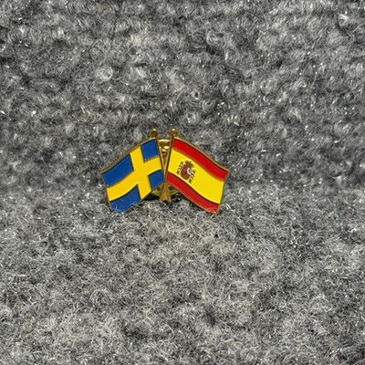 Vintage Sweden & Spain National Flag Lapel Pin Badge Gold Tone Rare Pinback