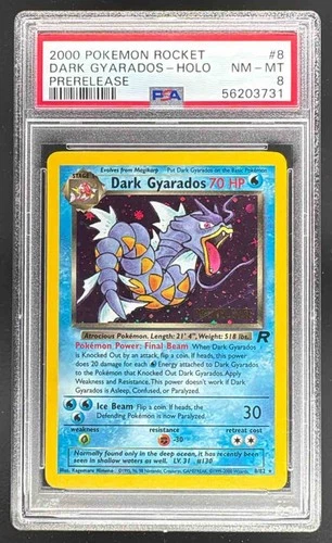 56203731 Dark Gyarados 2000 Pokemon Team Rocket #8 Prerelease PSA 8