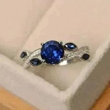 2Ct Round Cut Lab Created Sapphire Women's Engagement Ring 14K White Gold Plated