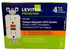 Leviton 15A 125V GFCI Outlet - White (4 Pack) (GFTR1-R4W). NEW FREE SHIPPING.