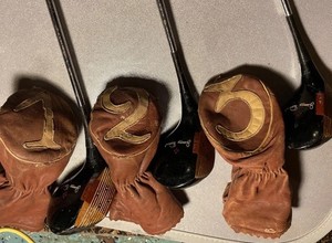 Jimmy Demaret 1 , 2, 3 Woods With 3 Original Leather Covers Rare Vintage