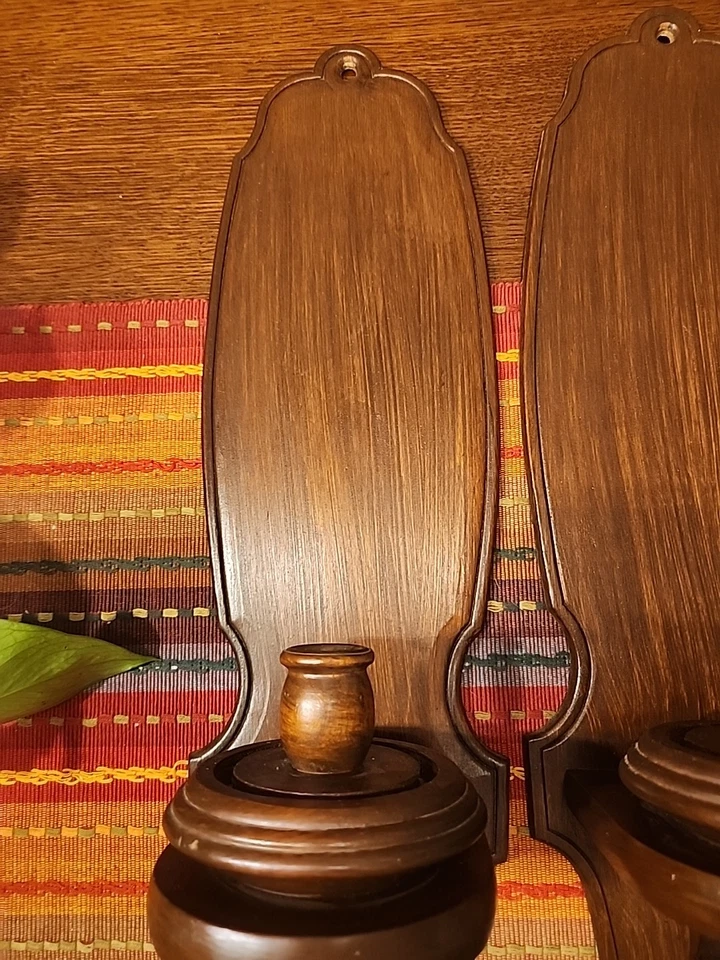 Vintage Country Wood Wall Sconce Set Candle Holders Granny Core 21/6/6 Farmhouse - Image 2 of 4