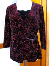 Elementz Women's 2 in 1 Sparkle Holiday Red & Black Top M