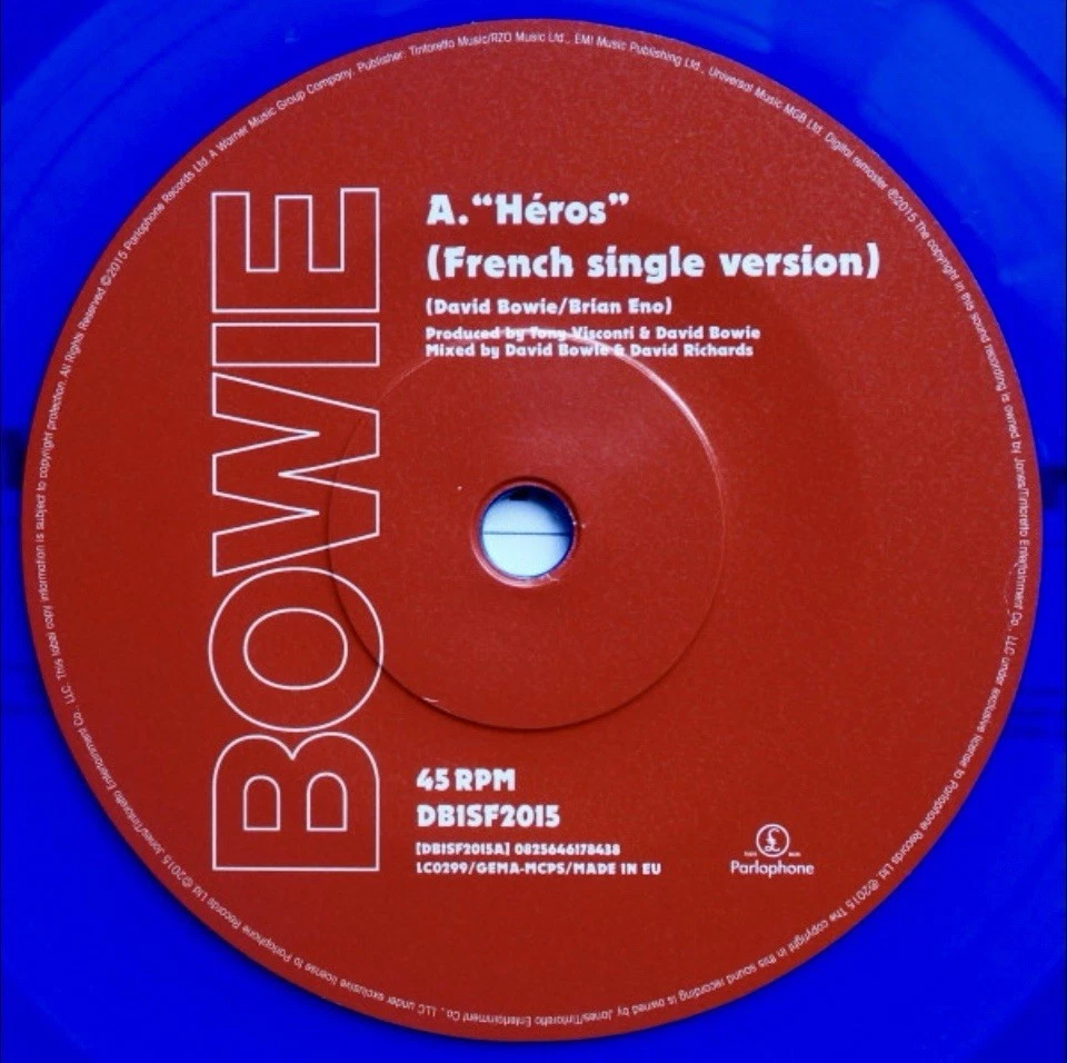 45T Bleu + Sticker Exclusif France  Expo 2015 / DAVID BOWIE 7’ Heroes In French - Image 3 of 3