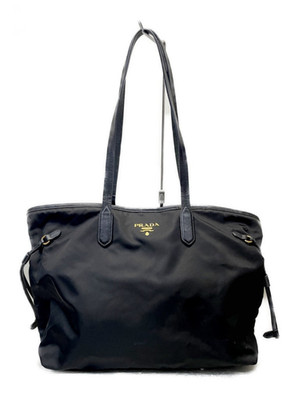 Prada Nylon Tote Bag Black Semi Shoulder Handbag Logo Everyday Large Used