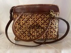 1970-1980 Vintage Étienne Aigner Leather & Rattan Crossbody Bag Boho Woven Purse