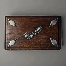 Antique 1920's Wooden Cigarette/Cigar Box Silver Accents. 🇬🇧British Made🇬🇧