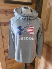 Women's UNDER ARMOUR Grey Patriotic Cowl Neck Hoodie Size. Medium Loose Fit EUC