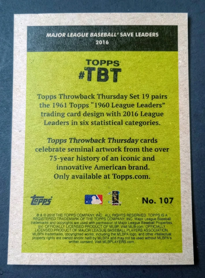 2016 TOPPS THROWBACK THURSDAY TBT #107 SAVES LEADERS BRITTON FAMILIA JANSEN - Image 4 of 4