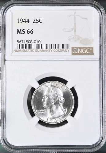 1944  25C Washington Quarter Dollar NGC MS66  8671808-010
