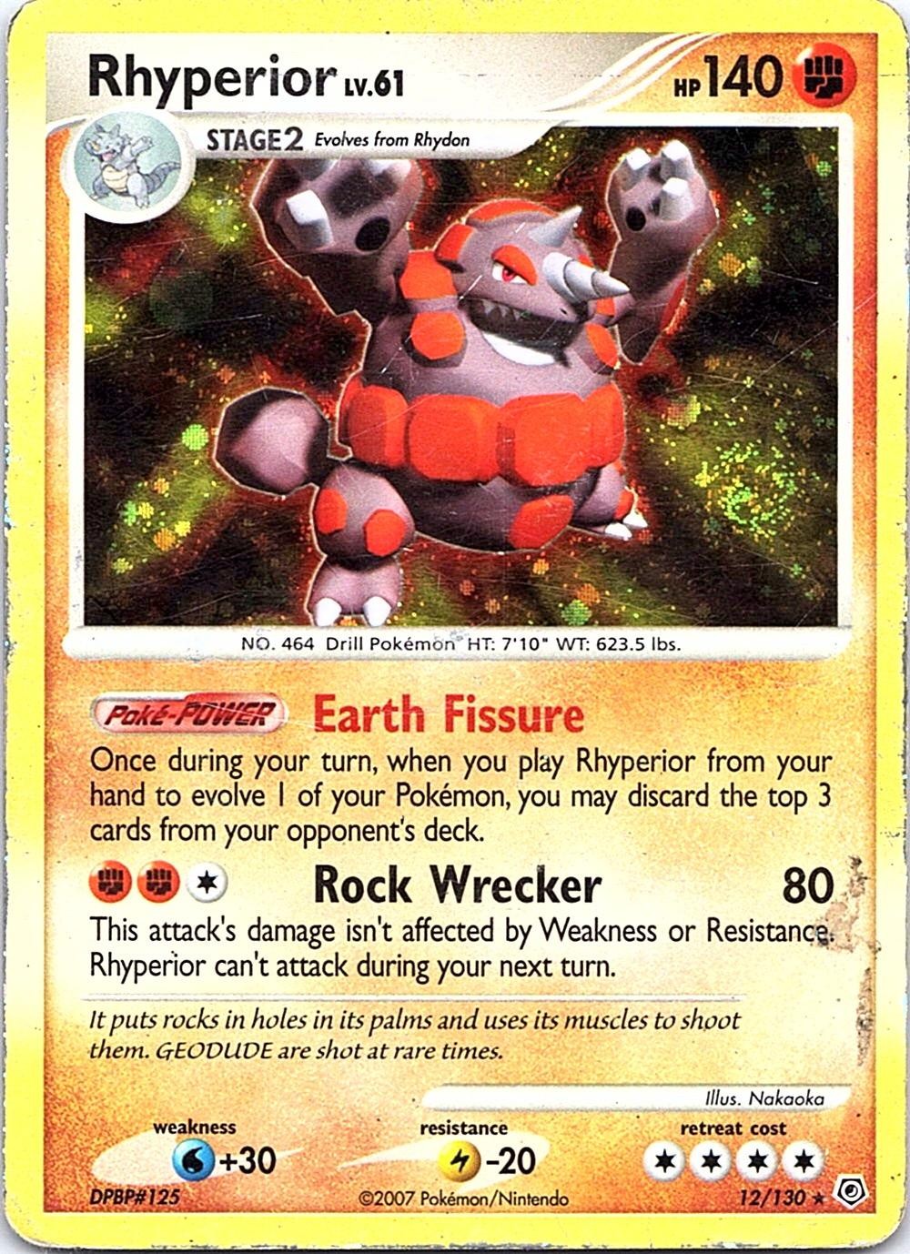 Rhyperior 12/130 Holo Rare Diamond & Pearl Pokemon Lightly Played