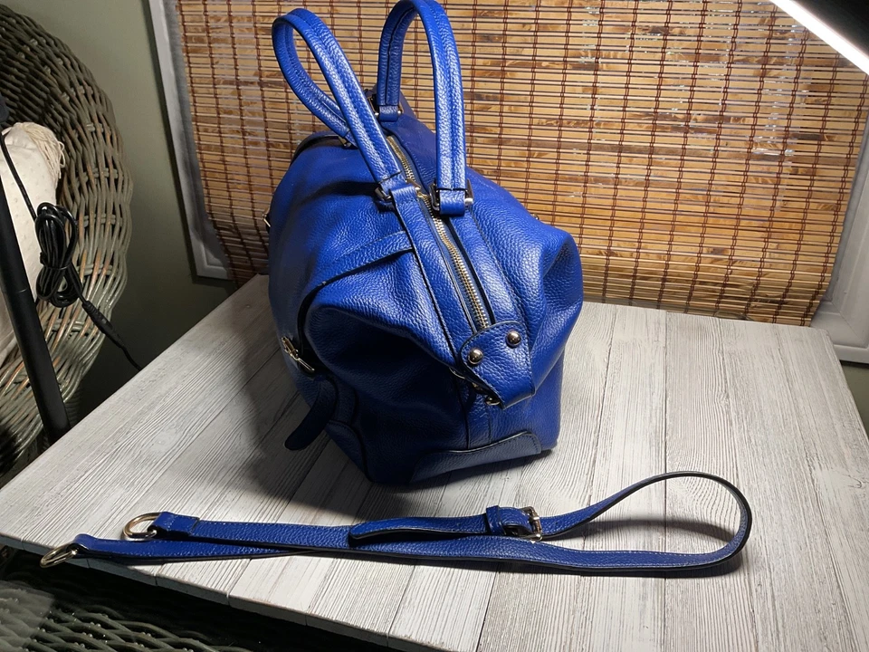 Ora Delphine Royal Blue Leather Shoulder Or Double Handle Satchel - Image 4 of 4