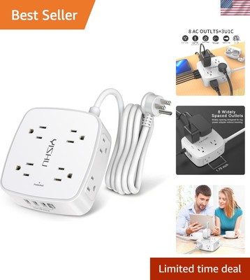 6 Ft Surge Protector Power Strip - 8 Outlets & 4 USB Ports for Optimal Charging