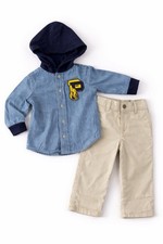 Polo Ralph Lauren Baby Boys Outfit 6M Denim Hoodie Khaki Pants Set