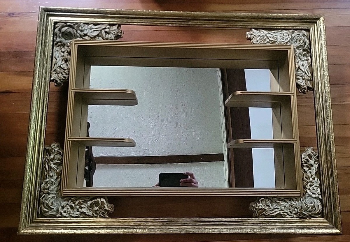 Vintage Shadow Box Mirror Wall Shelves MCM Illinois Moulding Co 32
