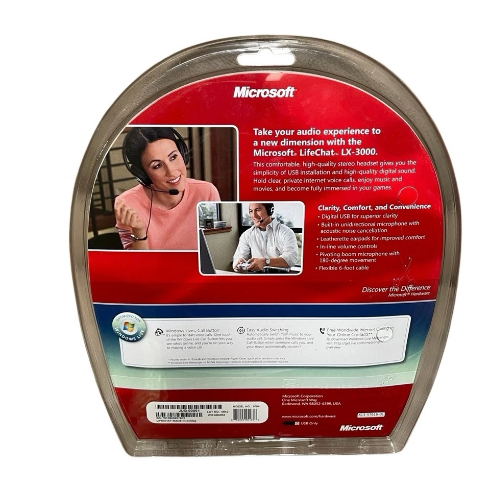 Microsoft LifeChat LX-3000 Noise Canceling Headset 1084 FACTORY SEALED NEW Black - Image 2 of 4