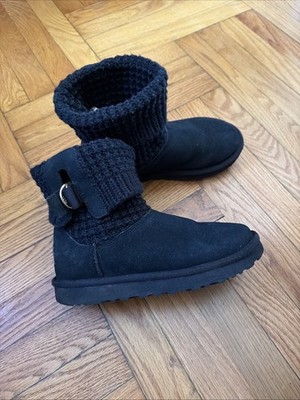 UGG Black Knit Cuff Winter Boots size 7 Excellent condition School Winter Ready