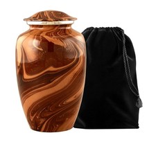 Wood Textured Urn with Velvet Bag, Wooden Finish Urn for Human Ashes Adult, M...