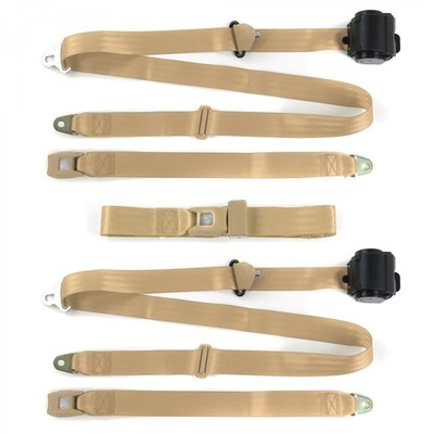 JP Wagoneer 1963 - 1991 Standard 3pt Tan Retractable Bench Seat Belt Kit - 3  