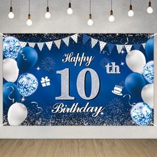 IMISI Happy 10th Birthday Decorations for Boys Girls Blue Birthday Banner for...