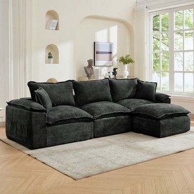 Korser L-Shaped 3-Seat Modular Sectional Sofa with Movable Ottoman Convertible