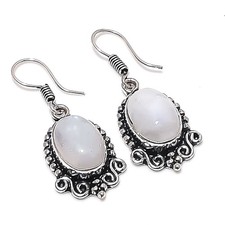 Moonstone Gemstone Handmade 925 Sterling Silver Jewelry Earring Size 2"
