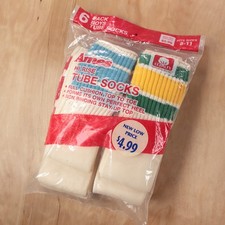 nwt vtg 70s 80s ds AMES 6 - Pack striped cotton tube gym socks Boys sz 8-11 tag