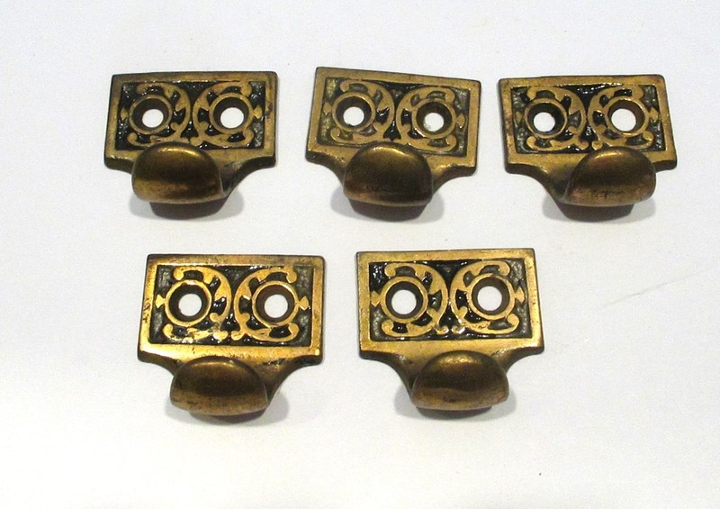 ( 5 ) Vintage Ornate Copper Plated Finish Window Hooks Sash Lifts / Pulls
