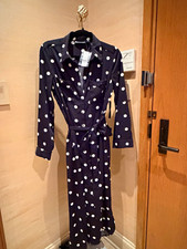 New York & Company Polka Dot Shirt Dress Black/White 3/4 Sleeve Belted Midi M